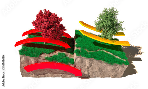 Photography Different types of plate boundaries: convergent boundaries, terrain section, 3d render