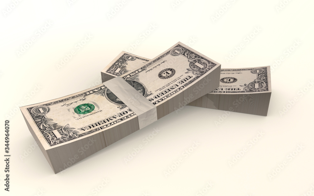 Wad of US American dollars 3d rendered isolated on white Wad of US American dollars 3d rendered isolated on white