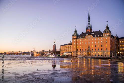 Photography sunset at stockholm sweden over ice in the winter