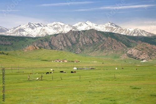 The beautiful scenic with the Tian Shan mountains at naryn of Kyrgyzstan