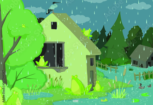 Rainy Day Frogs Cartoon
