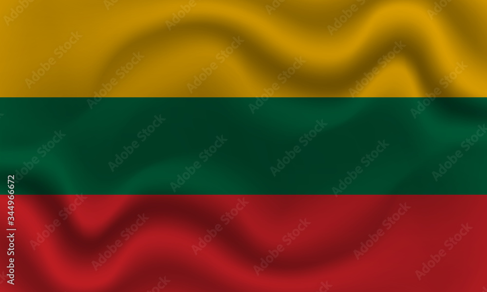 national flag of Lithuania on wavy cotton fabric. Realistic vector illustration.