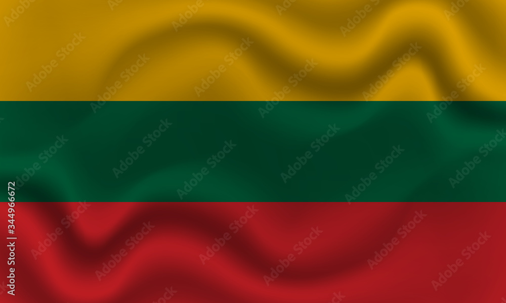 national flag of Lithuania on wavy cotton fabric. Realistic vector illustration. national flag of Lithuania on wavy cotton fabric. Realistic vector illustration.