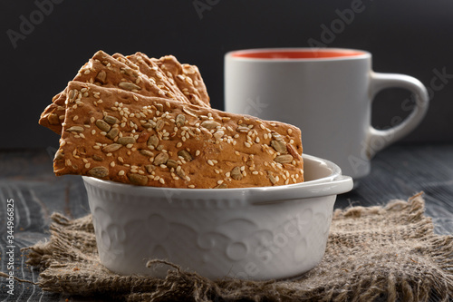 Valokuva cereal biscuit cookies on a wooden table