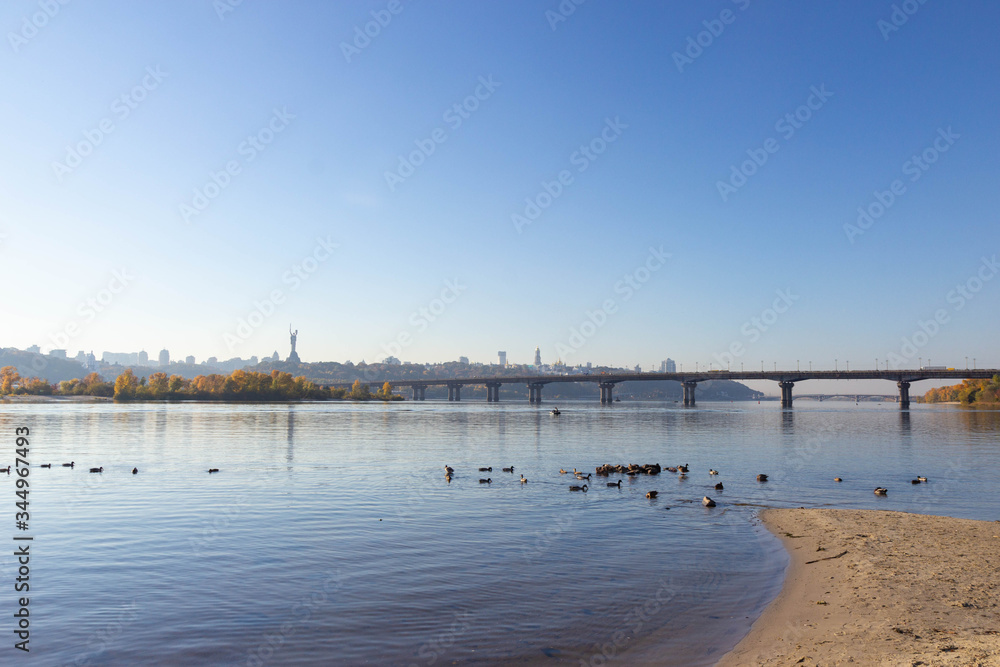 view towards the right bank of Dnieper river From Dniprovska Embankment, Kyiv view towards the right bank of Dnieper river From Dniprovska Embankment, Kyiv