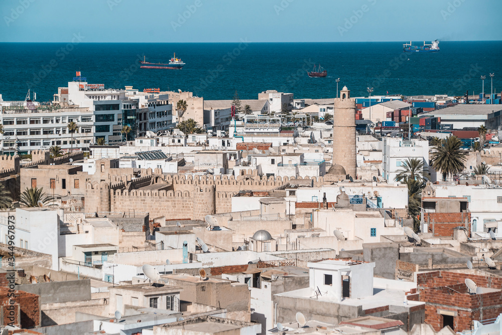 panoramic view of tunisian old town in africa on the Mediterranean 