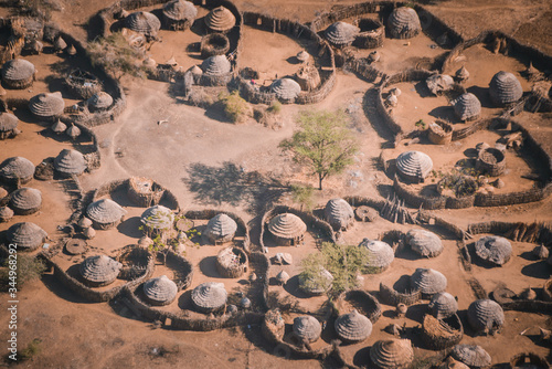 aerial view of tribal african village in rural uganda photo
