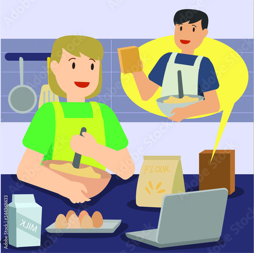 Woman learning cooking from online cooking class