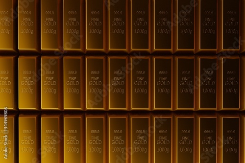 Gold bullion bars, precious metal investment as a store of value. Digital 3d render.