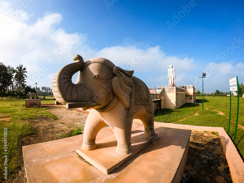 Elephant near Gommateshwara Statue, Mandaragiri Jain temple, Pandithanahalli, Tumkur, Karnataka  photo