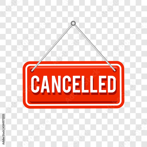 hanging cancelled stamp. cancelled square sign. vector element icon in red color with realistic effect, isolated on transparent background