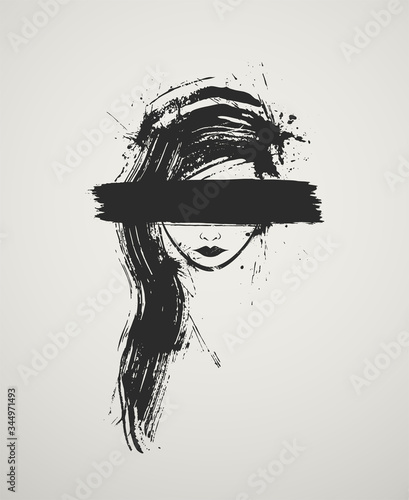 Sketch of woman with crossed out eyes