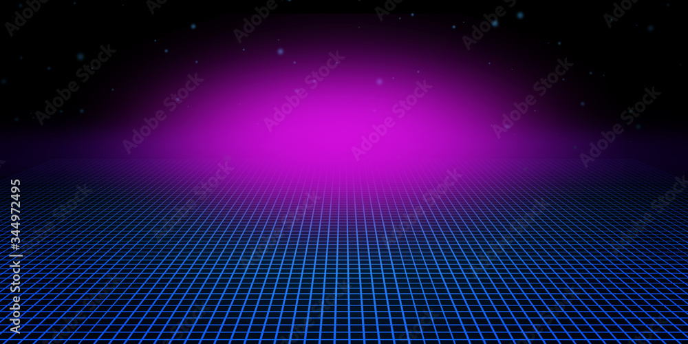 Retro futuristic backdrop with perspective grid Retro futuristic backdrop with perspective grid