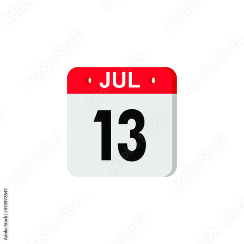 Icon calendar day 13 July, summer days of the year on a white background. Vector illustration. EPS 10.