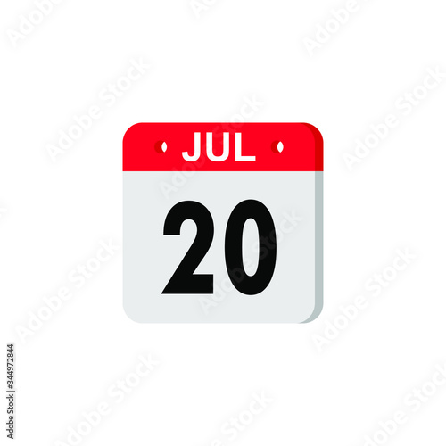 Icon calendar day 20 July, summer days of the year on a white background. Vector illustration. EPS 10.