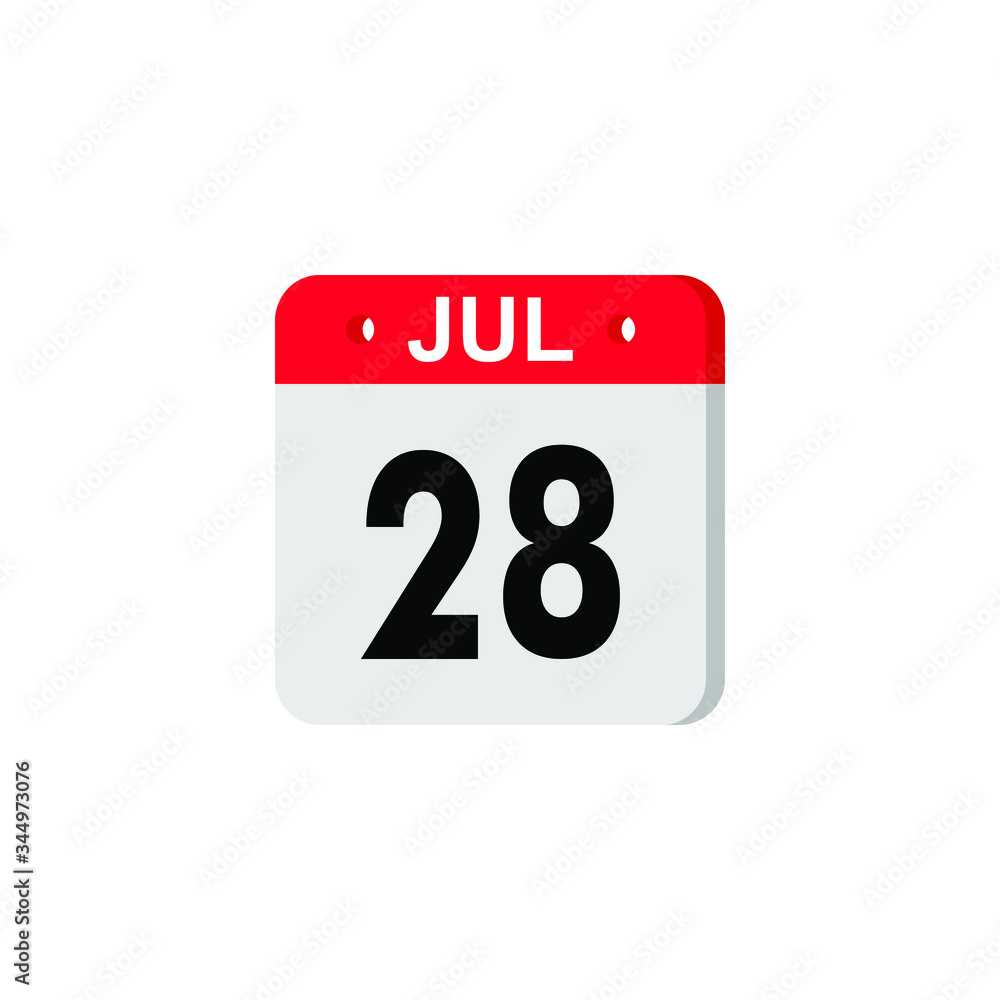 Icon calendar day 28 July, summer days of the year on a white background. Vector illustration. EPS 10. Icon calendar day 28 July, summer days of the year on a white background. Vector illustration. EPS 10.