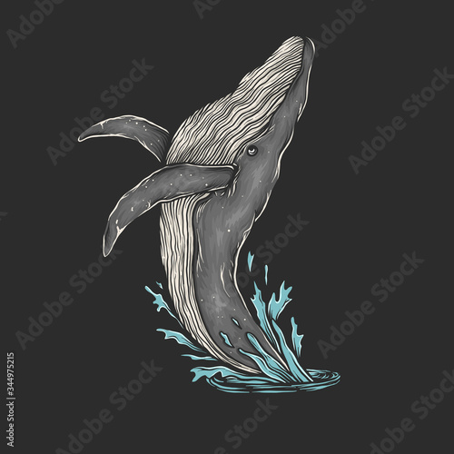 Hand drawing vintage whale jump vector illustration