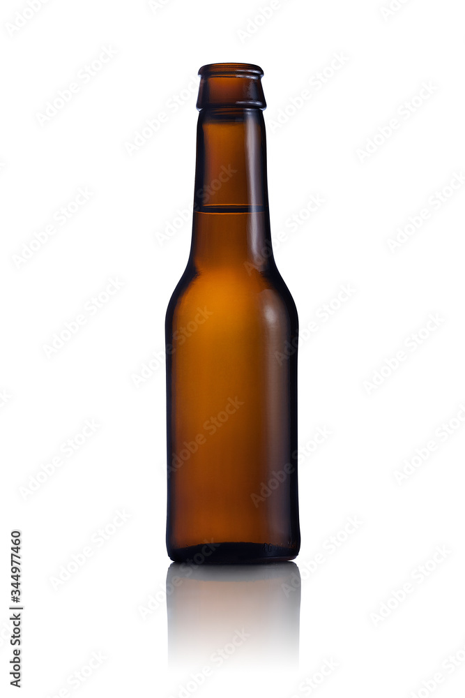 Brown small bottle full of liquid isolated on white Brown small bottle full of liquid isolated on white