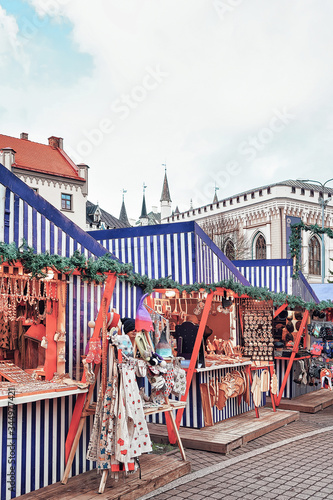 Part of Christmas market Livu square in Riga photo