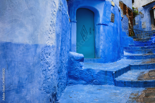 Traditional moroccan architectural details and narrow streets in Chefchaouen, Morocco, Africa © SGPICS