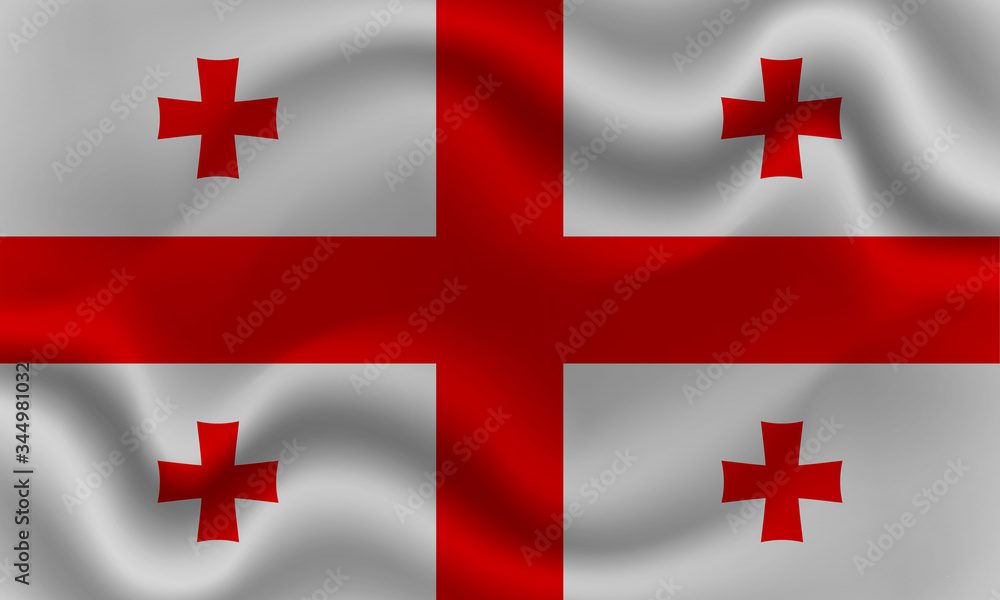 national flag of Georgia on wavy cotton fabric. Realistic vector illustration. national flag of Georgia on wavy cotton fabric. Realistic vector illustration.