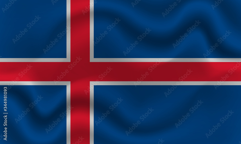 Obraz premium national flag of Iceland on wavy cotton fabric. Realistic vector illustration.
