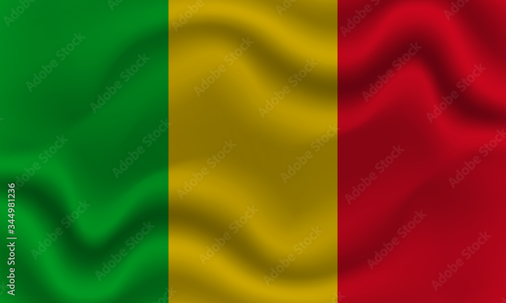 national flag of Mali on wavy cotton fabric. Realistic vector illustration.