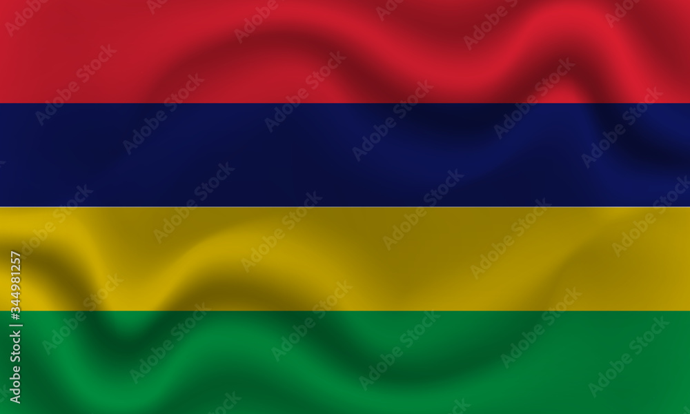 Fototapeta premium national flag of Mauritius on wavy cotton fabric. Realistic vector illustration.