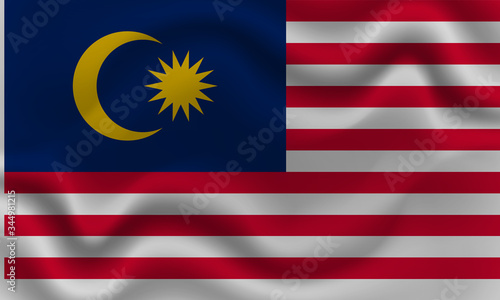 national flag of malaysia on wavy cotton fabric. Realistic vector illustration.