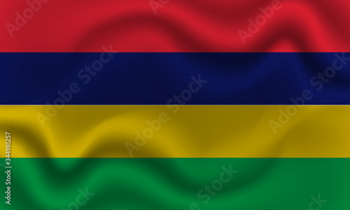 national flag of Mauritius on wavy cotton fabric. Realistic vector illustration.