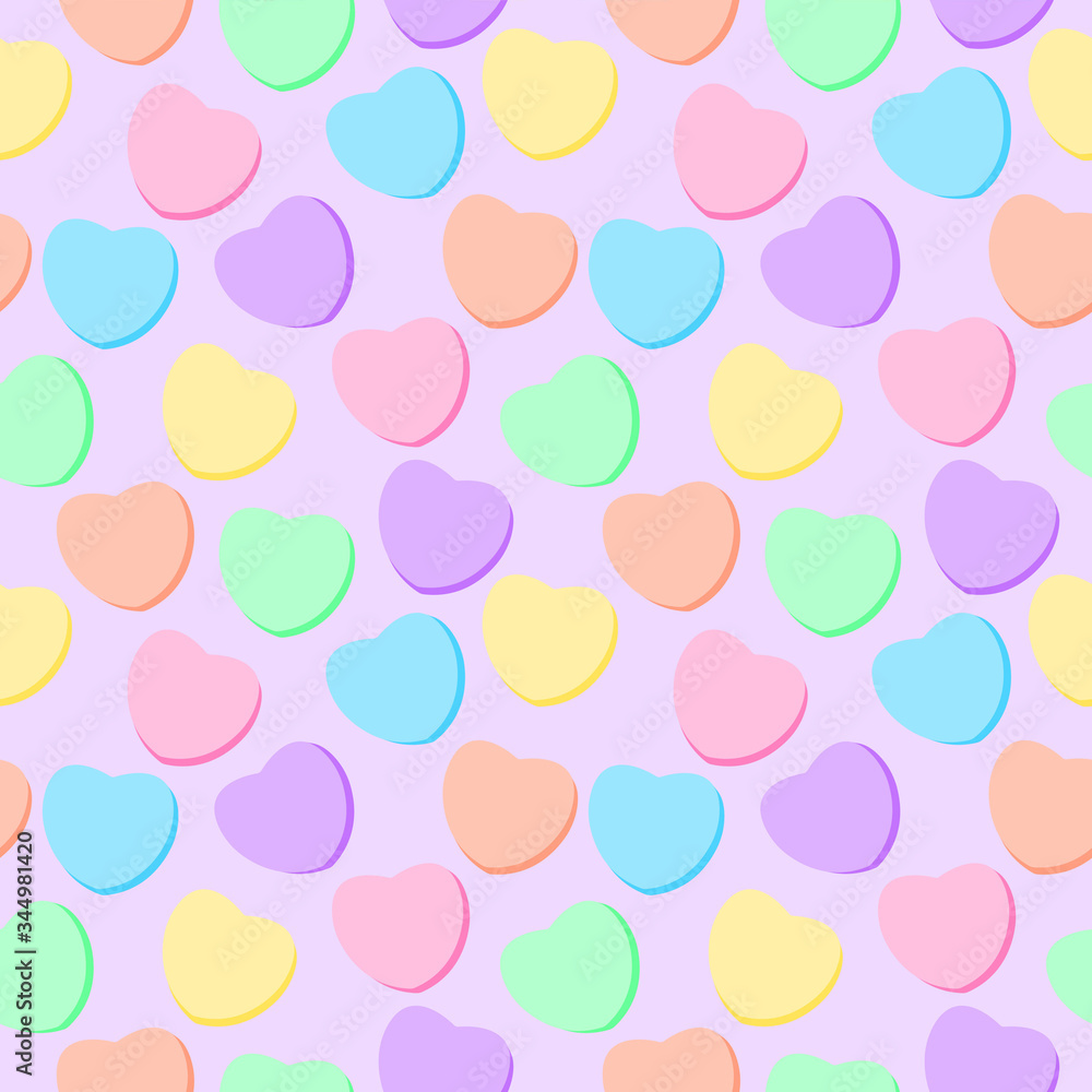 Candy Hearts Seamless Pattern - Pastel rainbow conversation heart candy design for Valentine's Day	