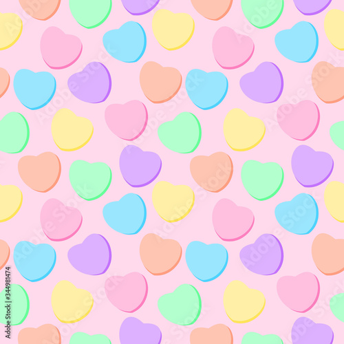 Candy Hearts Seamless Pattern - Pastel rainbow conversation heart candy design for Valentine's Day 