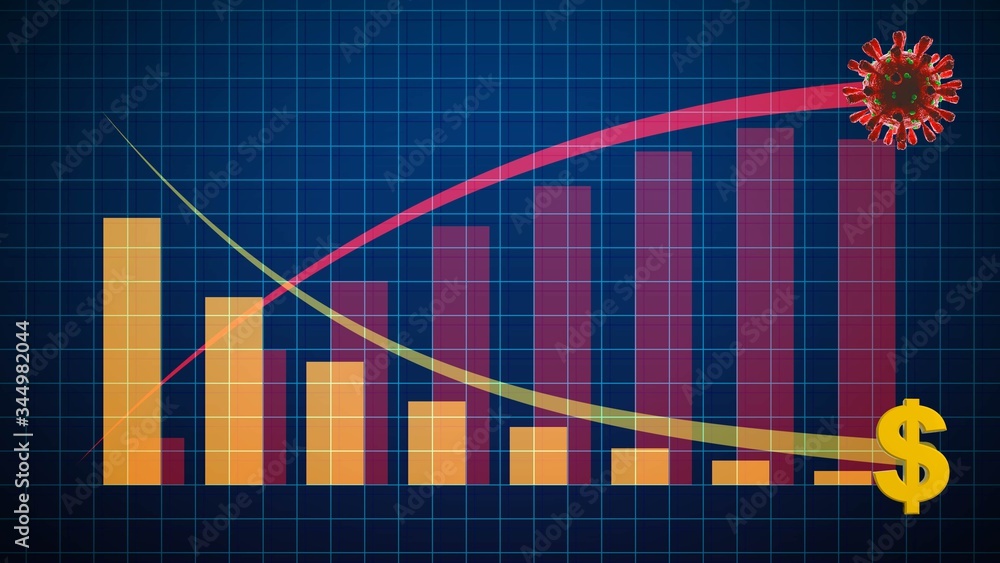Fototapeta premium Coronavirus impact on global economy.virus up, economy down,