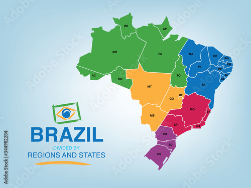 Map of Brazil with division of states. photo