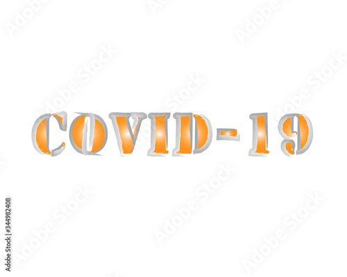 Illustration of Abstract Orange Coronavirus Icon with Covid-19 Text