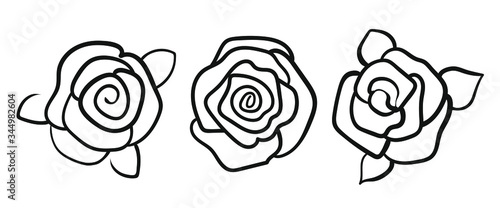 Set of vector outline roses. Doodle style. Vector silhouete roses isolated on white background.