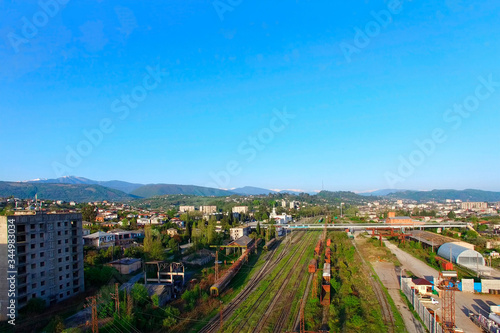 Aerial view of the urban landscape with the railway.