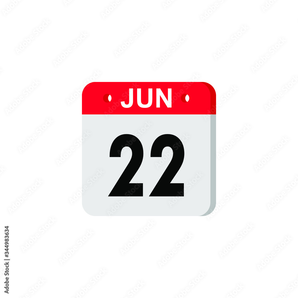 June 22 - Calendar Icon. Summer days of the year. Calendar Icon with
