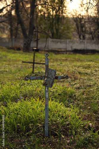 crosses on graves in a cemetery