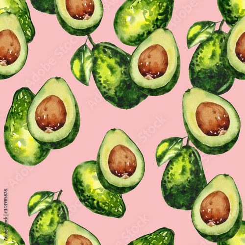Watercolor hand painted organic avocado illustration seamless pattern - wallpaper, wrapping paper 