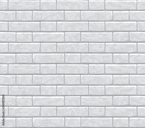 Brick wall seamless pattern background. Gray, light cartoon brick wall vector texture pattern illustration. Horizontal old seamless grey brick texture background.