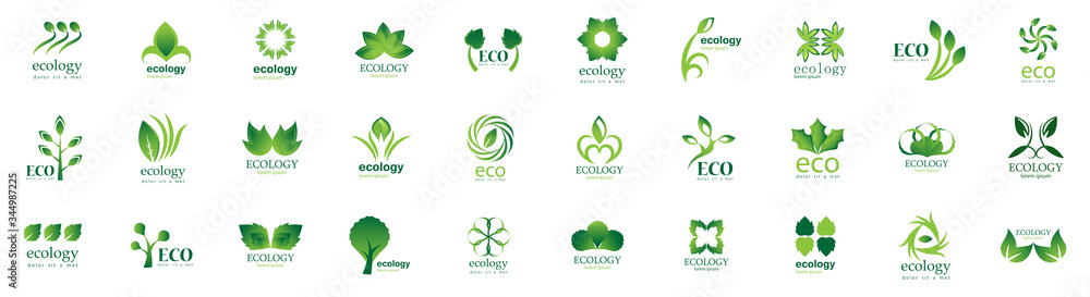 Collection Of Eco And Organic Logo Set - Isolated On White Background - Vector. Eco And Organic Logo Useful For Leaf Icon, Ecology Logo, Eco Symbol And Template Design. Ecology Tree Icons Collection Of Eco And Organic Logo Set - Isolated On White Background - Vector. Eco And Organic Logo Useful For Leaf Icon, Ecology Logo, Eco Symbol And Template Design. Ecology Tree Icons