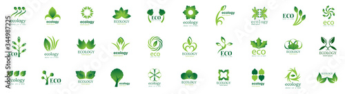 Collection Of Eco And Organic Logo Set - Isolated On White Background - Vector. Eco And Organic Logo Useful For Leaf Icon, Ecology Logo, Eco Symbol And Template Design. Ecology Tree Icons