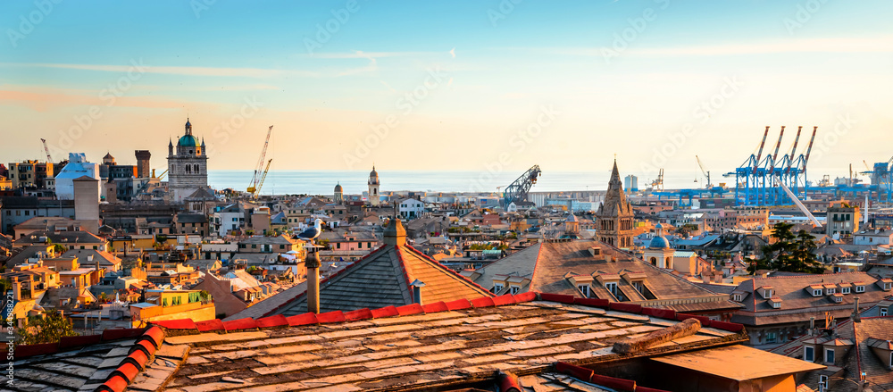 Panoramic view of Genoa (Genova) in a beautiful summer day, Liguria, Italy