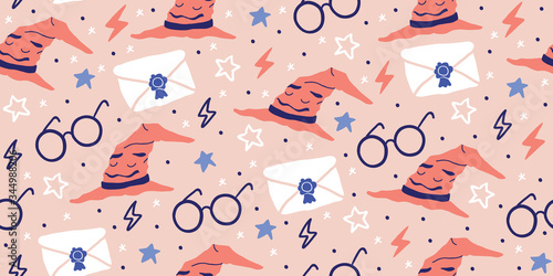 Vector seamless pattern with magician objects