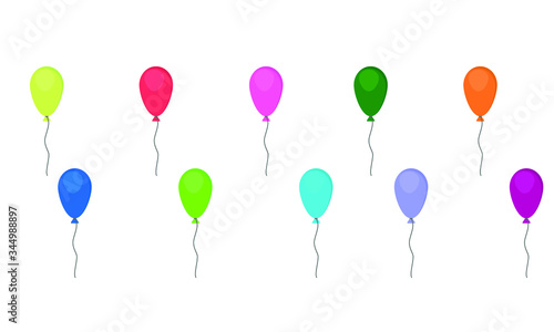 set of bright balloons isolated on white background