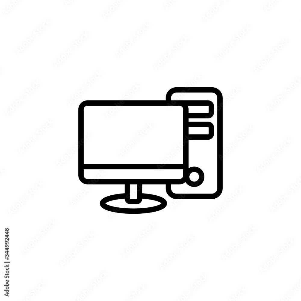 Full computer vector icon in linear, outline icon isolated on white background Full computer vector icon in linear, outline icon isolated on white background