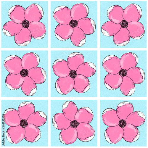 seamless flowers pattern pink and blue