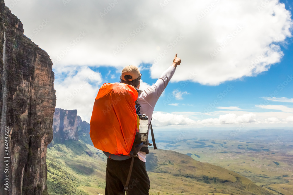 Man with open arms. Mount Roraima, Venezuela.