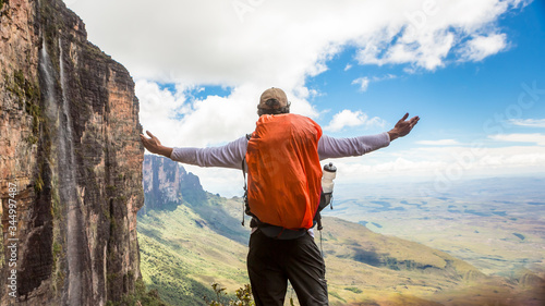 Man with open arms. Mount Roraima, Venezuela. photo